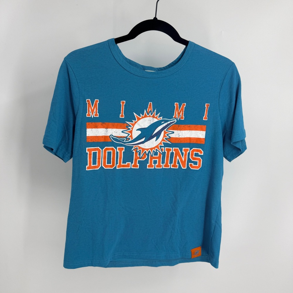 NFL Ultra Game Miami Dolphins Aqua Blue Graphic T-Shirt S Classic Logo Orange